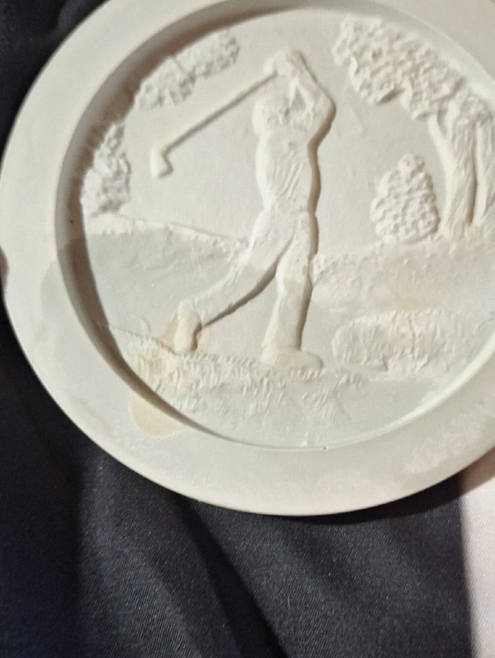 Vintage White Stone Golf Relief Coasters with Cork Backing - Set of 4